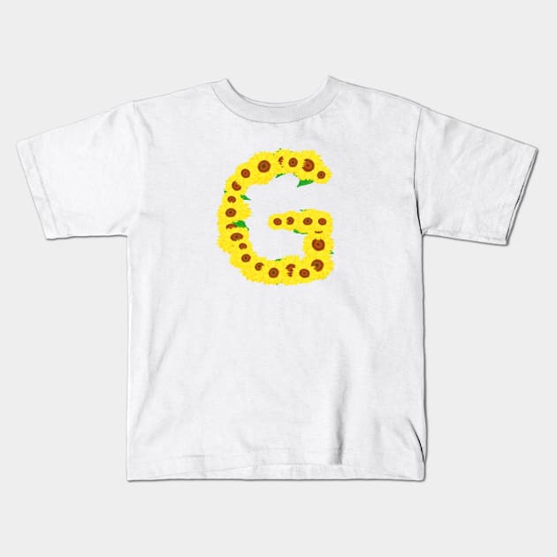 Sunflowers Initial Letter G (White Background) Kids T-Shirt by Art By LM Designs 